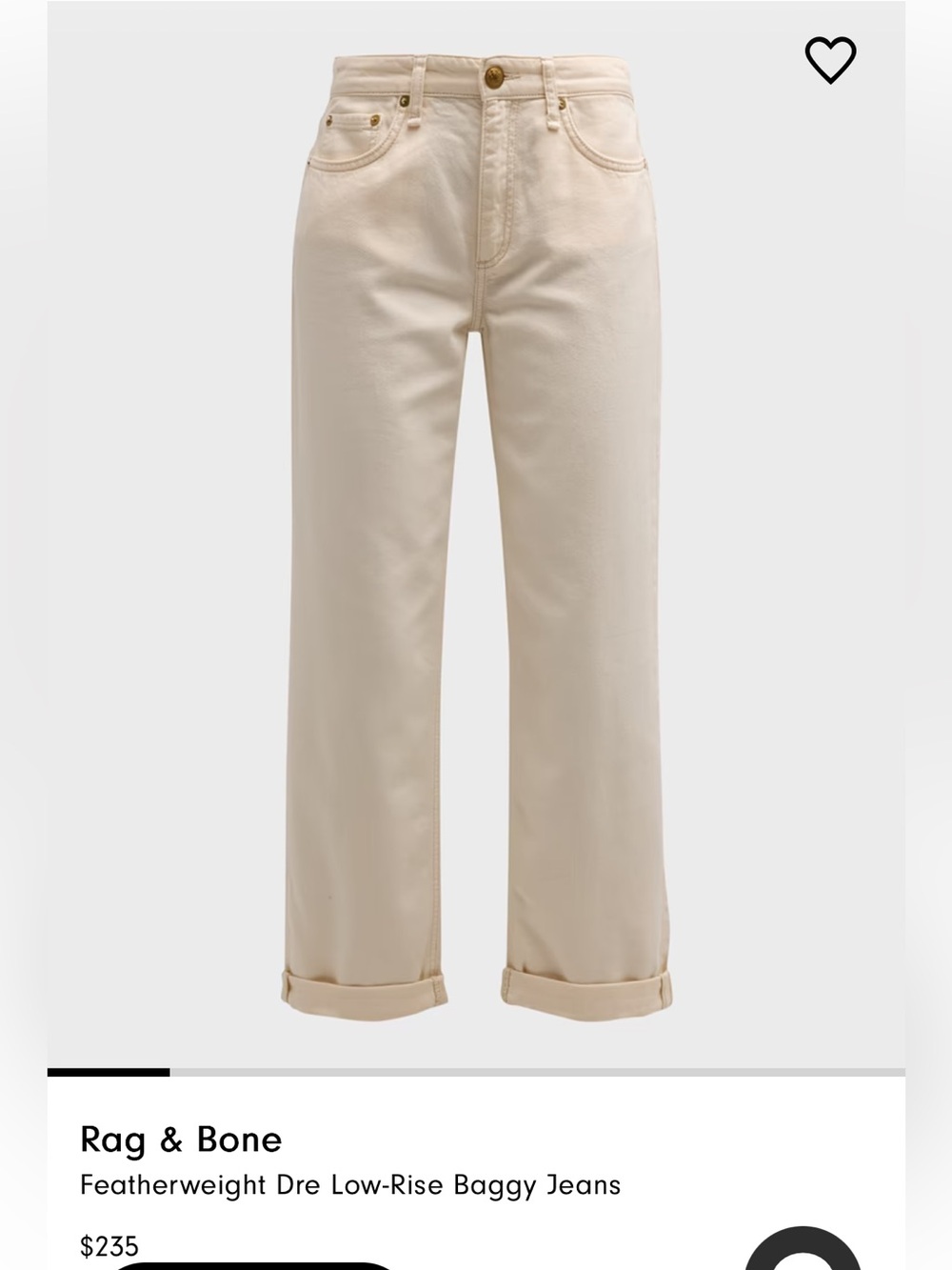 Rag & Bone Featherweight Dre Low-Rise Baggy Jeans - Cream
